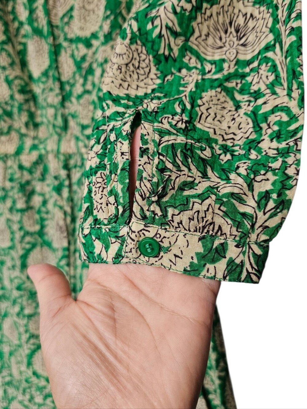 ba&sh Paz Green Tan Floral Garden Print Lady Dress Half Sleeve Mini Dress size 0 - Picture 8 of 16